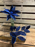 Velvet Navy Glitter Magnolia Leaf Stem