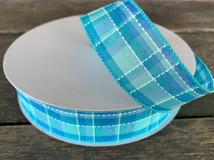 Teal Plaid Wired Ribbon 1.5" X 50 Yards