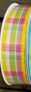 1.5" 50 yard Colorful Plaid Wired Canvas Ribbon