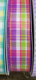 1.5" 50 yard Colorful Plaid Wired Canvas Ribbon