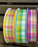 1.5" 50 yard Colorful Plaid Wired Canvas Ribbon