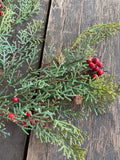 27" Plastic Cedar Spray with Red Berries and Mini Pinecones