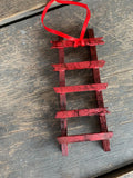 12 pcs - 5.25" Red Wooden Ladder Ornament with Red Ribbon Hanger