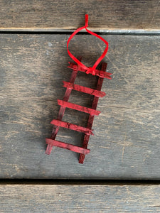 12 pcs - 5.25" Red Wooden Ladder Ornament with Red Ribbon Hanger