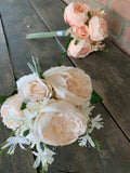 13" English Rose/Rose Bud Wedding Bouquet - Ivory Peach