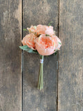 13" English Rose/Rose Bud Wedding Bouquet - Ivory Peach