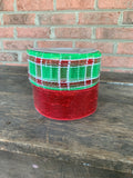 2.5"x25yds Metallic Mesh Ribbon - Christmas Plaid Red