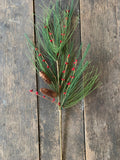 28" Needle Long Pine Spray with Pinecones and Red Pep Berries