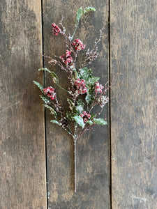 22" Plastic Holly Leaf with Red Berries and Snow