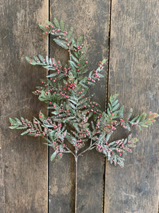 30" Fern Spray with Snow and Red Berries