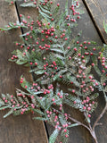 30" Fern Spray with Snow and Red Berries