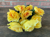 19" Yellow Open Rose Bush x14 with Water Droplets