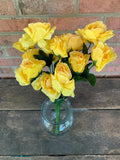 19" Yellow Open Rose Bush x14 with Water Droplets