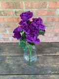 19" Dark Purple Open Rose Bush x14 with Water Droplets