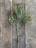 27" Plastic Cedar Spray with Red Berries and Mini Pinecones