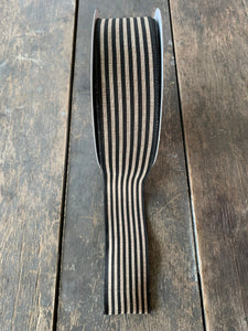 2.5" 50 yards Black Stripe on Tan Canvas Wired Ribbon