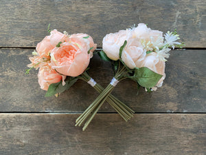 13" English Rose/Rose Bud Wedding Bouquet - Ivory Peach