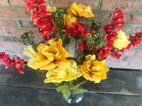 28" Peony Rose Hydrangea Delphinium Bush x24 - Red Yellow Gold