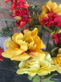 28" Peony Rose Hydrangea Delphinium Bush x24 - Red Yellow Gold