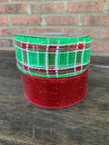 2.5"x25yds Metallic Mesh Ribbon - Christmas Plaid Red