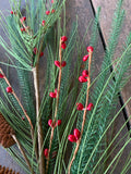 28" Needle Long Pine Spray with Pinecones and Red Pep Berries