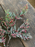 30" Fern Spray with Snow and Red Berries