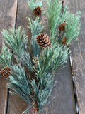 24" Deluxe Smokey Pine Spray with Pinecones