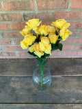 19" Yellow Open Rose Bush x14 with Water Droplets