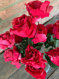 19" Hot Pink Open Rose Bush x14 with Water Droplets