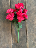 19" Hot Pink Open Rose Bush x14 with Water Droplets