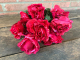 19" Hot Pink Open Rose Bush x14 with Water Droplets