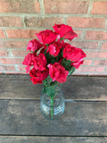 19" Hot Pink Open Rose Bush x14 with Water Droplets