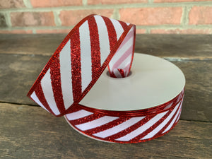 Candy Stripe Glitter Wired Ribbon 1.5” or 2.5"  X 50 Yards