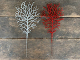 Coral Tinsel Stem 19” - White Red