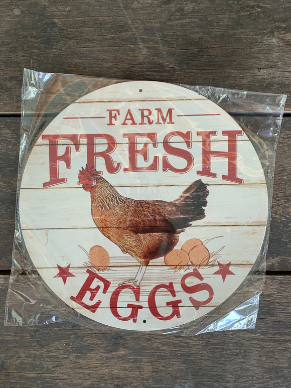 Farm Fresh Eggs Chicken Round Metal Wreath Sign