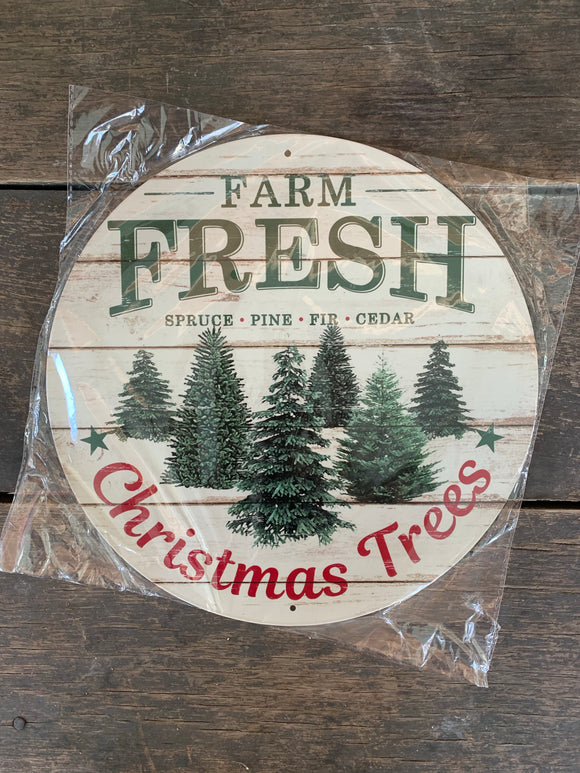 Farm Fresh Christmas Trees Round Metal Wreath Sign