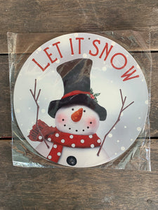 Snowman Let it Snow Round Metal Wreath Sign